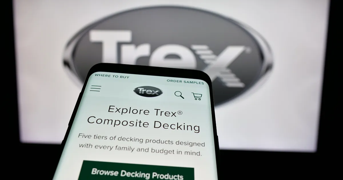 Trex composite decking website displayed on a mobile device